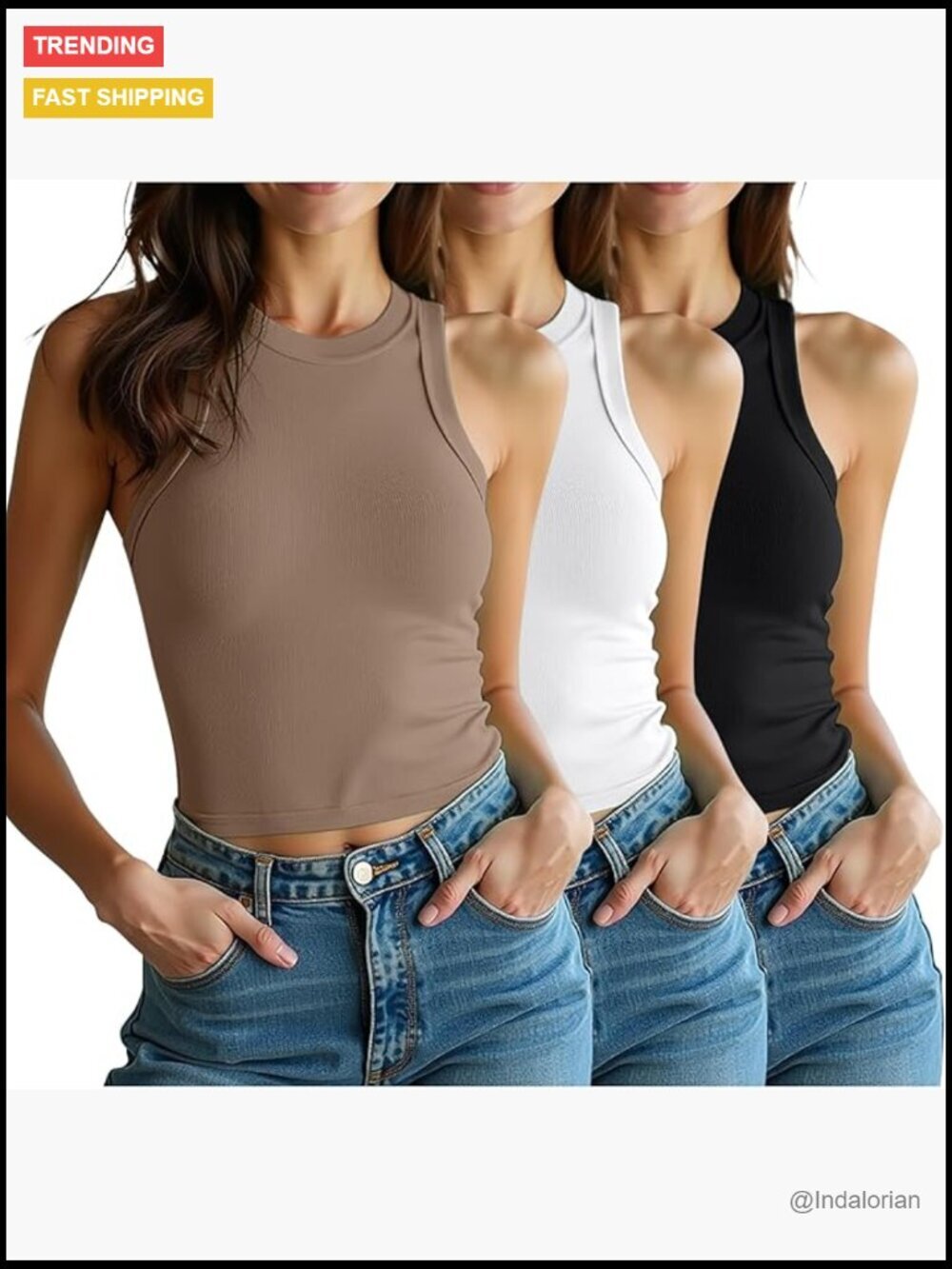 3 Pack High Neck Sleeveless Tank Tops Cotton Blend Slim Fit Crop Tops
